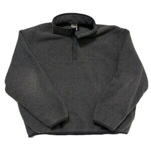 Vintage 90's LL Bean Snap T Fleece Sweatshirt Pullover Mens Sz XL Gray Vneck